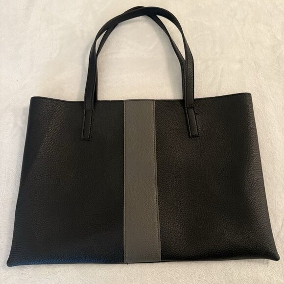 Vince Camuto Colorblock Black & Gray Pebbled Leather Tote Laptop Bag Purse - Picture 1 of 7